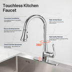 Touchless Single Handle Gooseneck Pull Down Sprayer Kitchen Faucet with Deckplate Pull Out Sink Faucet in Chrome
