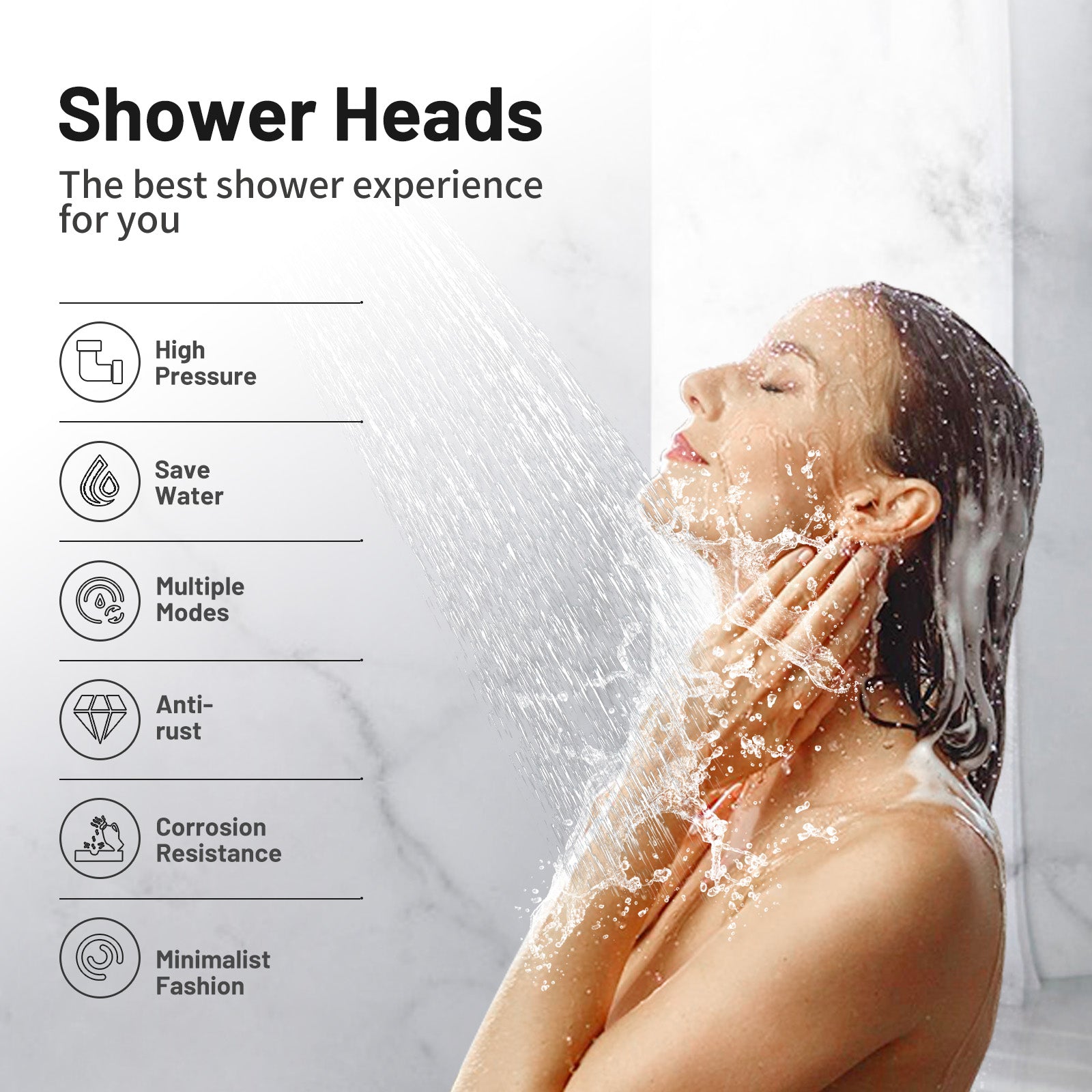Rainfull 7-Spray Handheld Shower Faucet Kit with Valve 1.8 GPM and 4.9 in. Adjustable Filtered Shower Head in Black