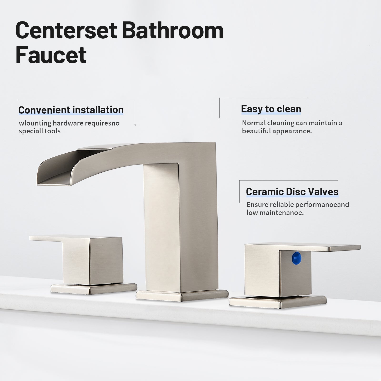 Waterfall 304 stainless steel 8 in. Widespread Double Handle Bathroom Faucet with Drain Kit Included in Brushed Nickel