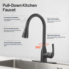 Gooseneck Single-Handle Pull Down Sprayer Kitchen Faucet with Deckplate and Sweep Spray Pull Out Sink Faucet in Black