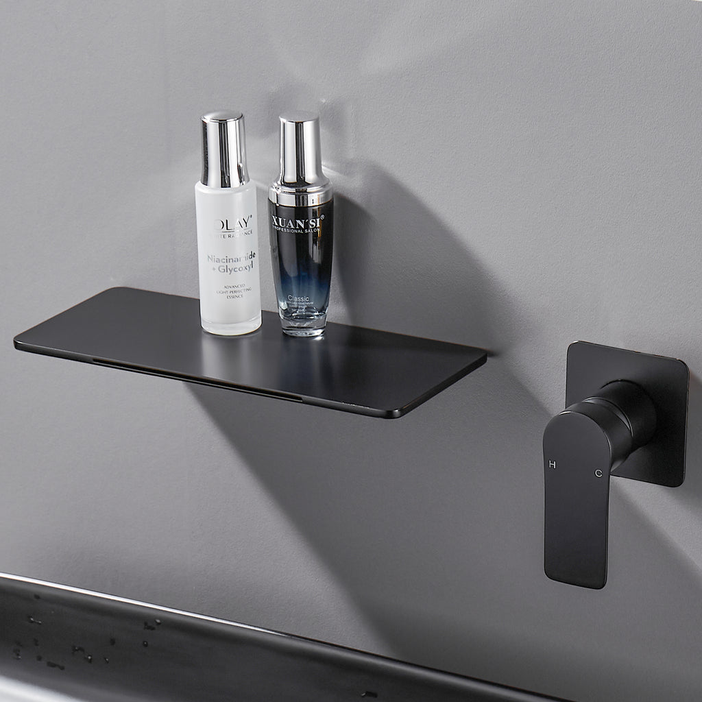Single-Handle Rectangular Waterfall Wall Mounted Bathroom Faucet in Matte Black