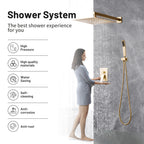 12 " Rain Single Handle 1-Spray Shower Faucet Kit Handheld Combo with Valve 1.8 GPM Adjustable Dual Shower Heads in Gold
