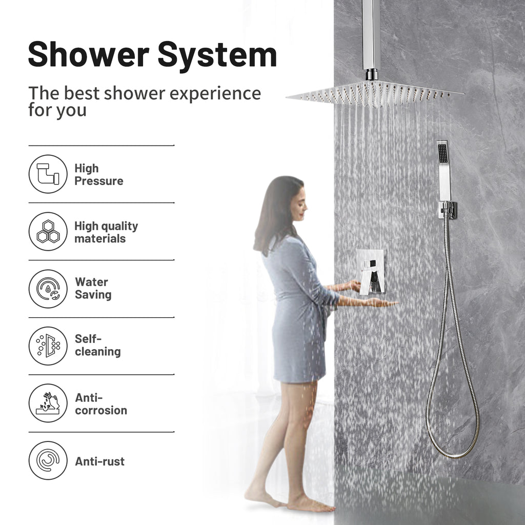 Rain Single Handle 1-Spray with Valve 1.8 GPM 12 " Shower Faucet Pressure Balance Dual Shower Heads in Chrome