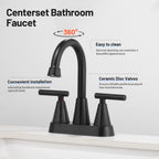 Rotatable 4 in. Centerset Double Handle Bathroom Faucet with Drain Kit Included in Black