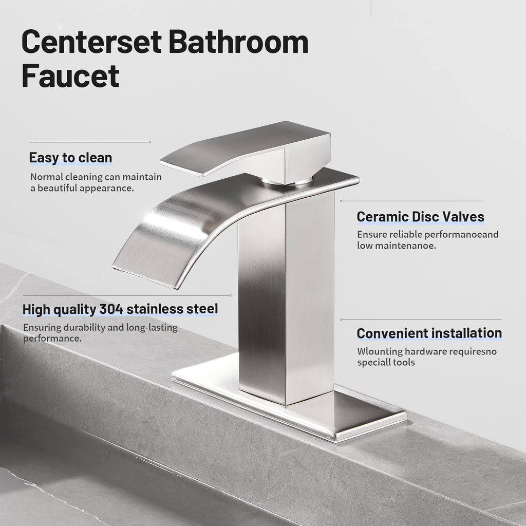 Arc Waterfall Single Handle Single Hole Bathroom Faucet in Brushed Nickel