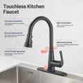 Touchless Single Handle Gooseneck Pull Down Sprayer Kitchen Faucet with Deckplate Pull Out Sink Faucet in Black