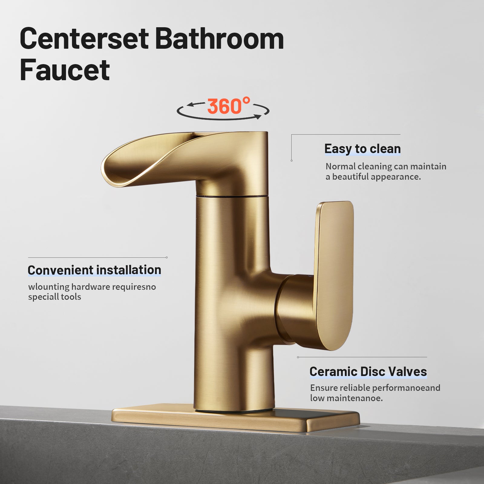 Waterfall Single Handle Single Hole Low Arc Bathroom Faucet With Metal Pop Up Drain Assembly Sink Faucet in Gold