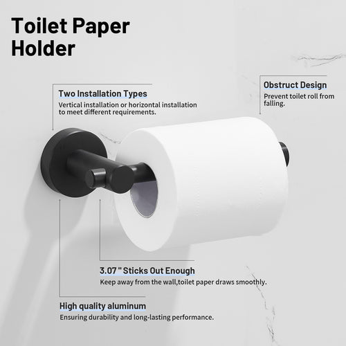 Modern 3-Piece Aluminum Bath Hardware Set with Retractable Towel Bar Towel Ring Toilet Paper Holder in Black