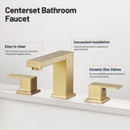 304 stainless steel8 in. Widespread Double Handle Bathroom Faucet with Drain Kit Included in Gold