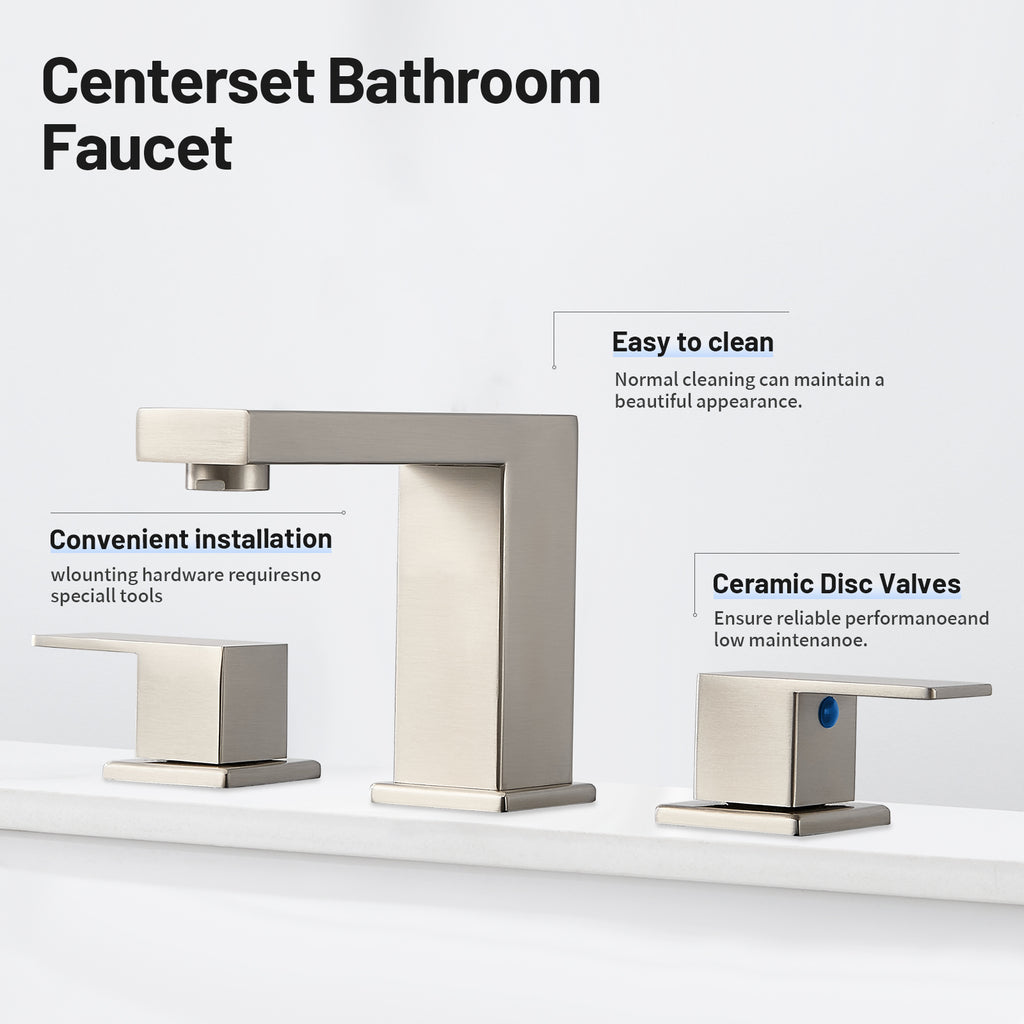 304 stainless steel 8 in. Widespread Double Handle Bathroom Faucet with Drain Kit Included in Brushed Nickel