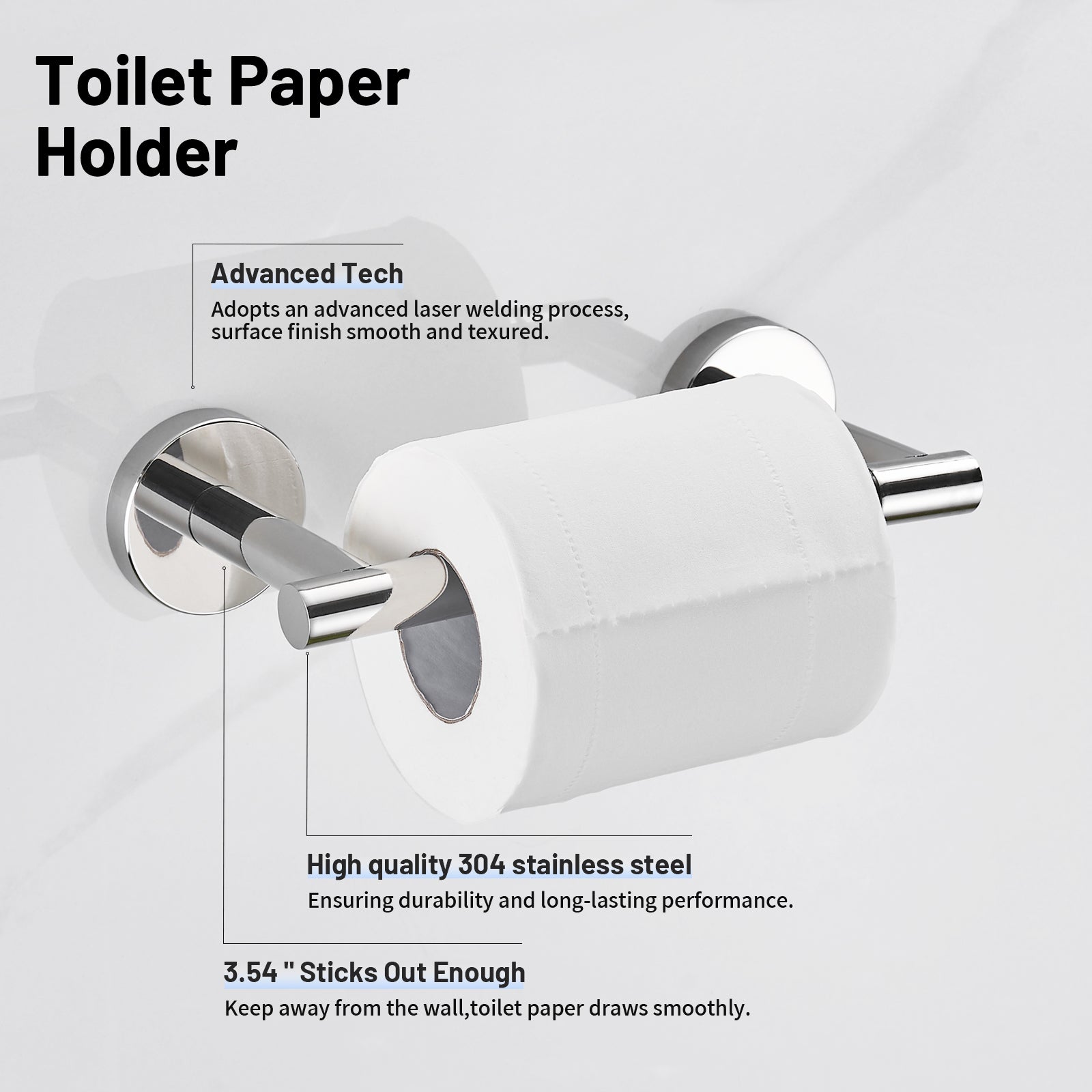 Deluxe Wall Mount Pivot Arm Toilet Paper Holder Bath Hardware Accessory in Chrome