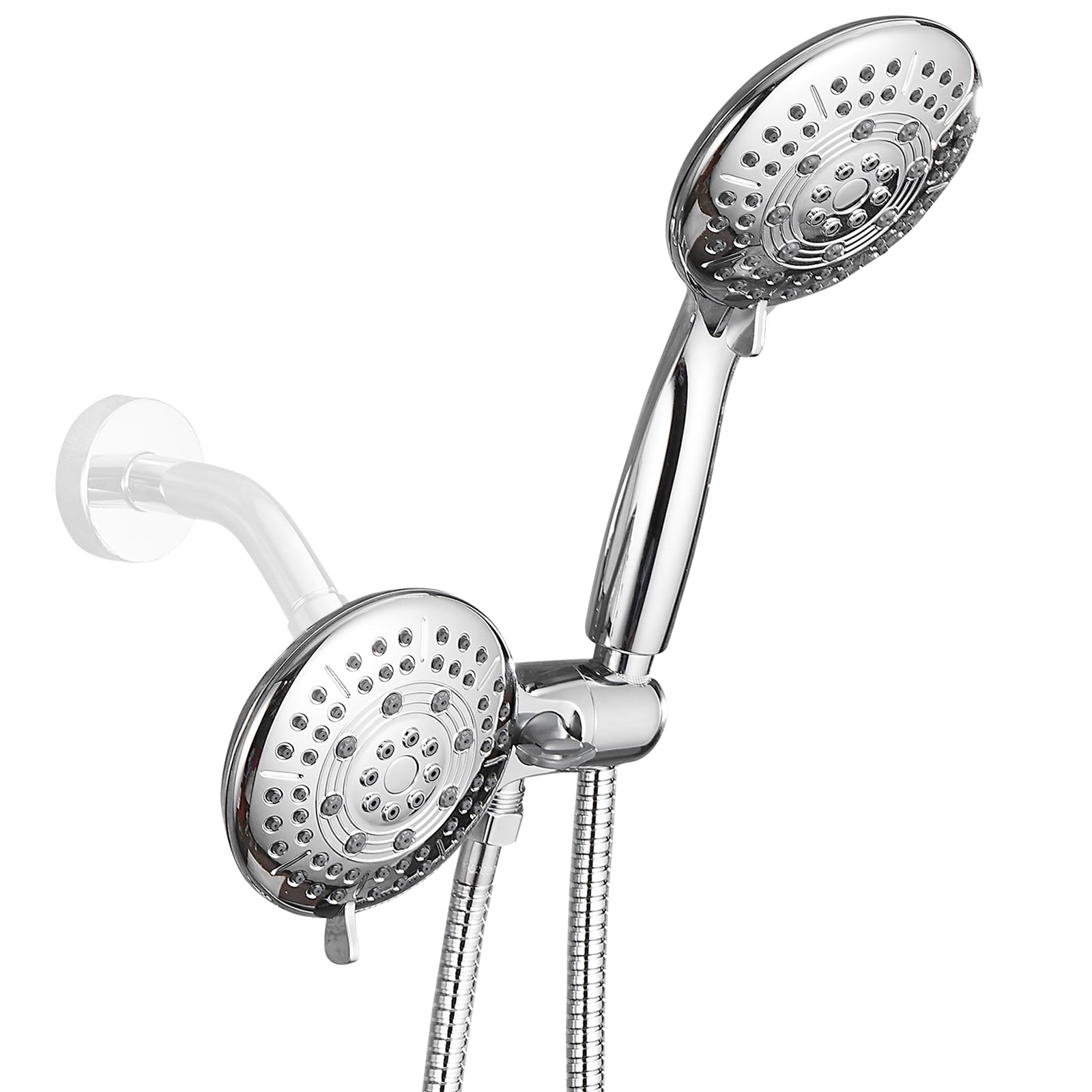 Rain 5-Spray Patterns Handheld Shower Head Combo 1.8 GPM 4.7 in. Wall Mount Adjustable Dual Shower Heads in Chrome