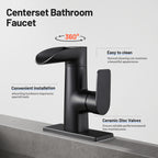 Waterfall Single Handle Single Hole Low Arc Bathroom Faucet With Metal Pop Up Drain Assembly Sink Faucet in Matte Black