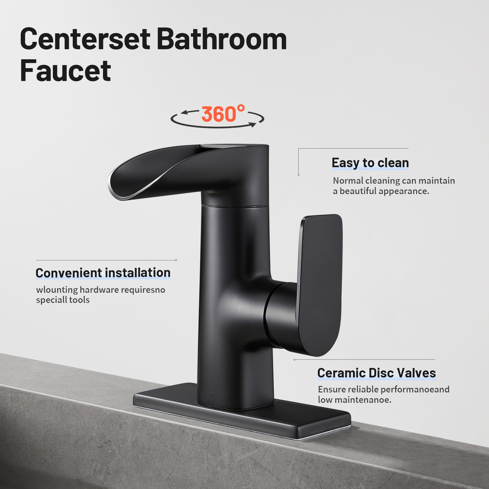 Waterfall Single Handle Single Hole Low Arc Bathroom Faucet With Metal Pop Up Drain Assembly Sink Faucet in Matte Black