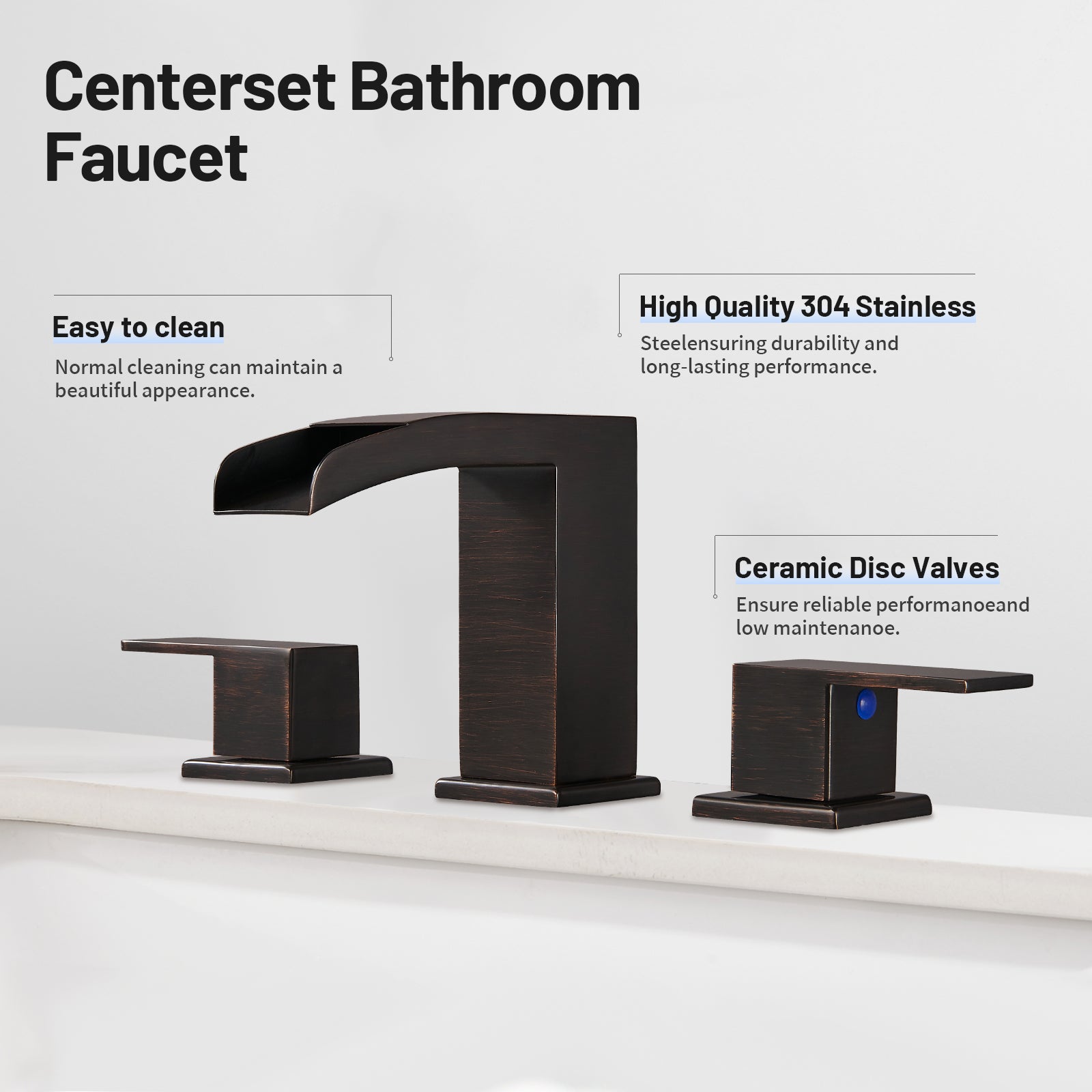 Waterfall 304 stainless steel 8 in. Widespread Double Handle Bathroom Faucet with Drain Kit Included in Oil Rubbed Bronze