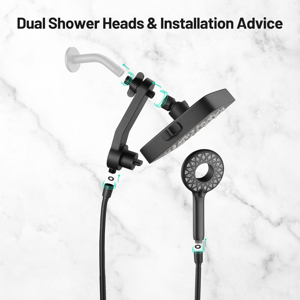 Magnetic 2-in-1 5-Spray  Adjustable Dual Shower Heads Wall Mount Fixed and Handheld Shower Head 2.5 GPM in Black