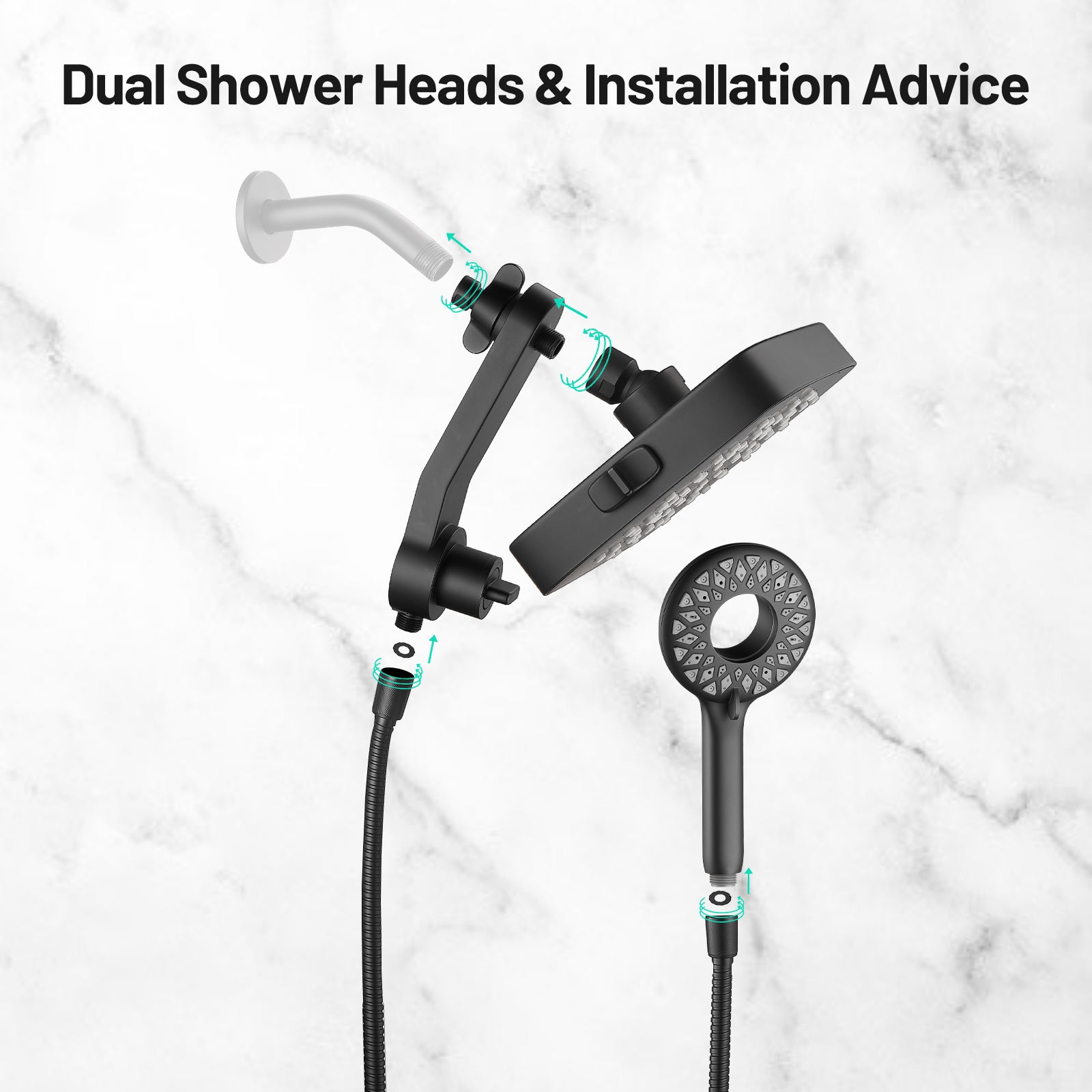 Magnetic 2-in-1 5-Spray  Adjustable Dual Shower Heads Wall Mount Fixed and Handheld Shower Head 2.5 GPM in Black