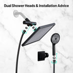 Rainfall Shower Head Combo 6-Spray 12 in. Wall Mount Dual Shower Heads and Handheld Shower Head with 1.8 GPM in Black