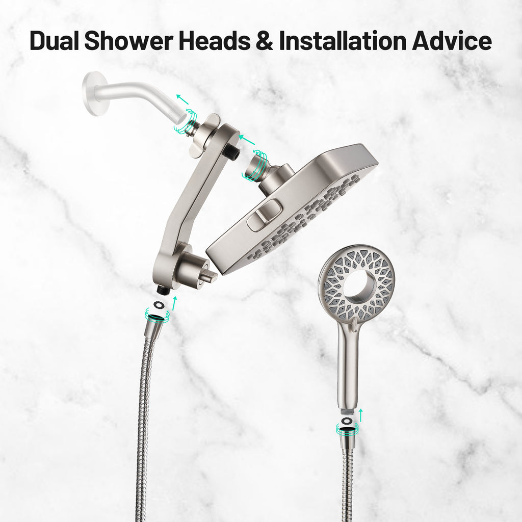 Magnetic 2-in-1 5-Spray Adjustable  Dual Shower Heads Wall Mount Fixed and Handheld Shower Head 2.5 GPM in Nickel