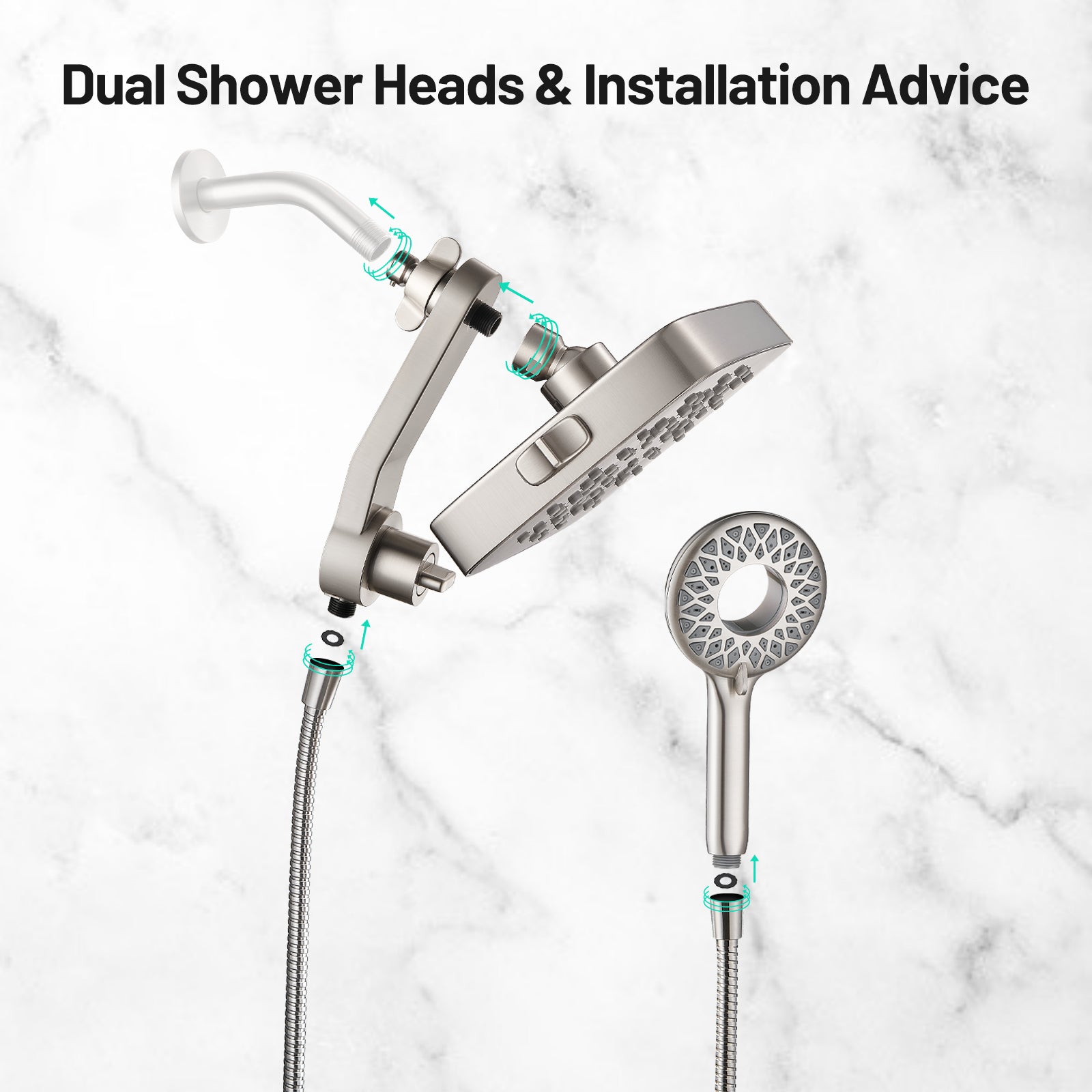 Magnetic 2-in-1 5-Spray Adjustable  Dual Shower Heads Wall Mount Fixed and Handheld Shower Head 2.5 GPM in Nickel