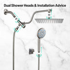Rainfull 2-in-1 9-Spray Patterns Adjustable Wall Mount Shower Head with Filter 2.5 GPM and Handheld Shower Head in Nickel
