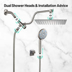 Rainfull 2-in-1 9-Spray Patterns Adjustable Wall Mount Shower Head with Filter 2.5 GPM and Handheld Shower Head in Nickel