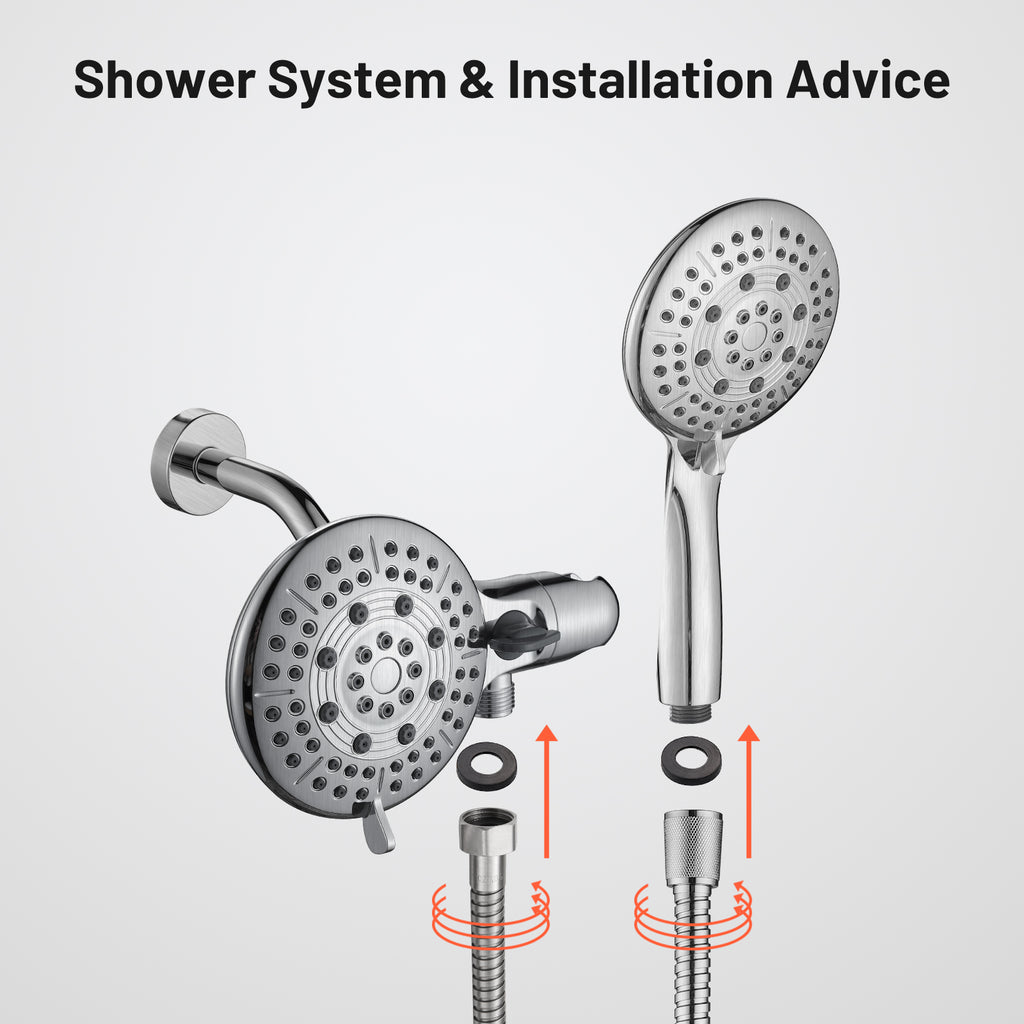 Rain 5-Spray Handheld Shower Combo Shower Faucet with Valve 1.8 GPM 4.7 " Adjustable Dual Shower Heads in Brushed Nickel