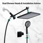 Rainfull 2-in-1 6-Spray 12 in. Wall Mount filtered Dual Shower Head Fixed and Handheld Shower Head 1.8  GPM in Black