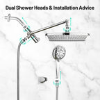 Rainfull 2-in-1 8-Spray Patterns with 1.8 GPM 12 in. Wall Mount Dual Shower Head and Handheld Shower Head in Chrome
