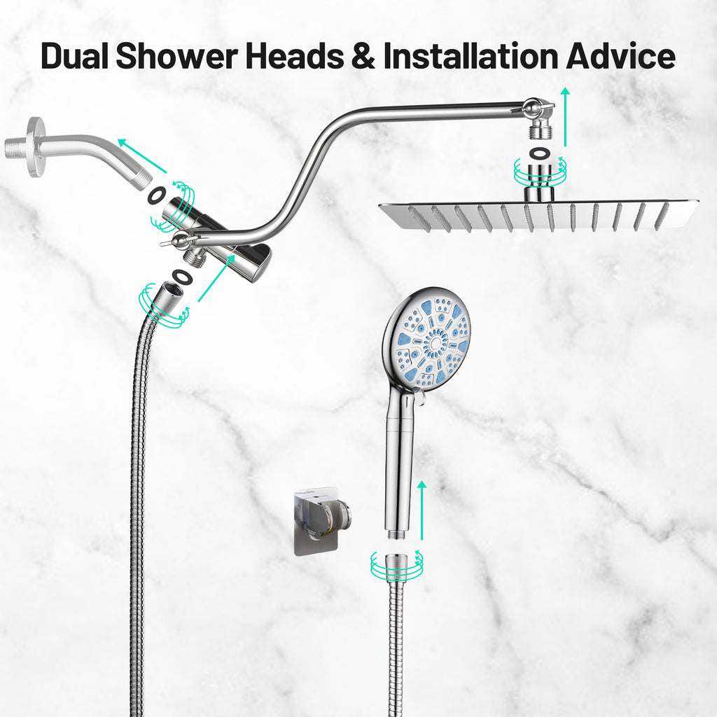 Rainfull 2-in-1 9-Spray Patterns Adjustable Wall Mount Shower Head with Filter 2.5 GPM and Handheld Shower Head in Chrome