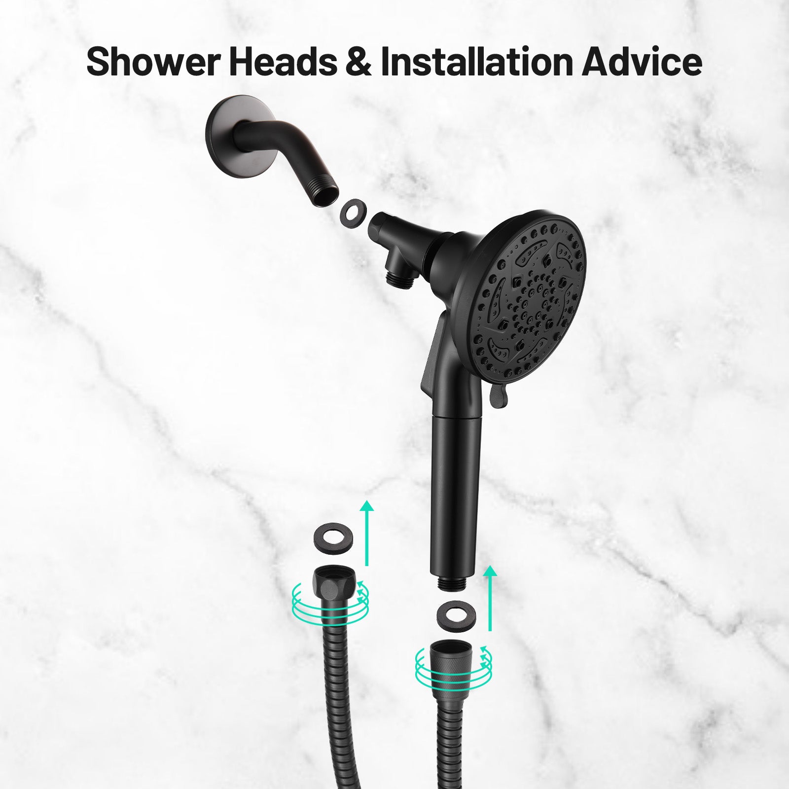 Rainfull 7-Spray Handheld Shower Faucet Kit with Valve 1.8 GPM and 4.9 in. Adjustable Filtered Shower Head in Black