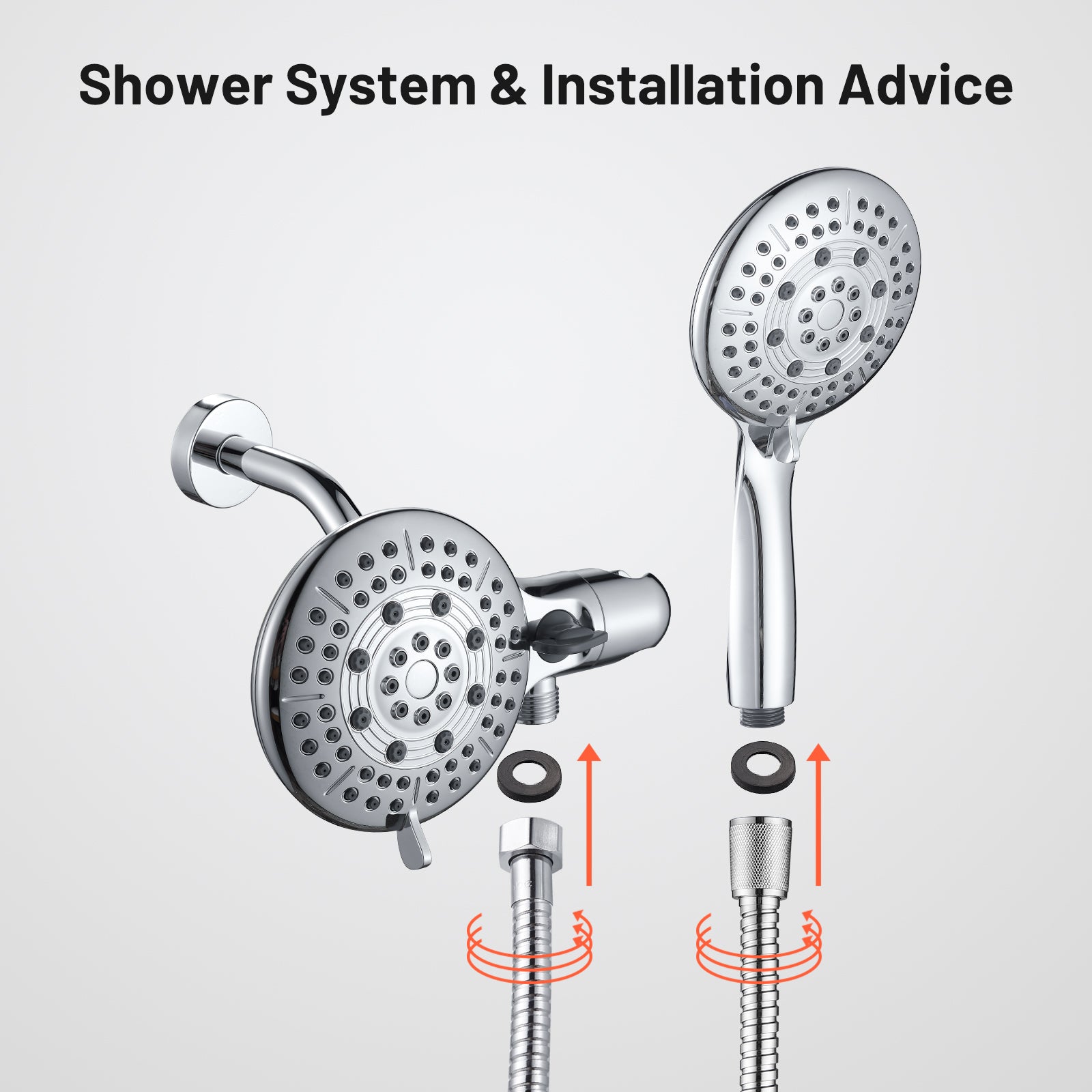 4.7 " Single Handle 5-Spray Shower Faucet Kit Handheld Combo with Valve 1.8 GPM Adjustable Dual Shower Heads in Chrome