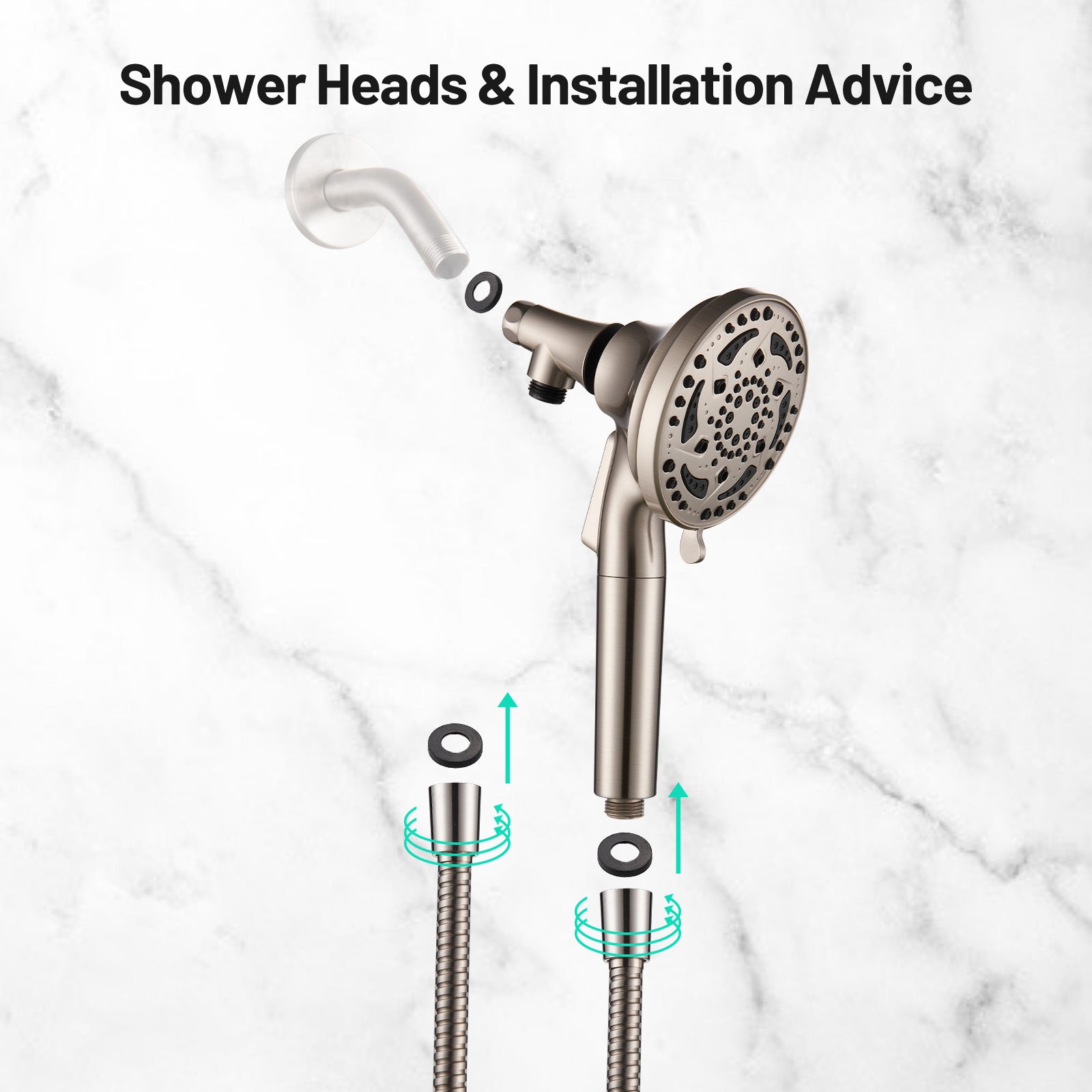 7-Spray Pattern 4.92 in. Wall Mount Handheld Shower Heads 1.8 GPM with Filter，Removable Shower hose in Brushed Nickel