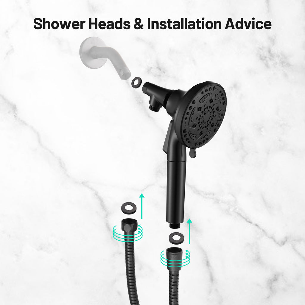 7-Spray Pattern 4.92 in. Wall Mount Handheld Shower Heads 1.8 GPM with Filter，Removable Shower hose in Matte Black