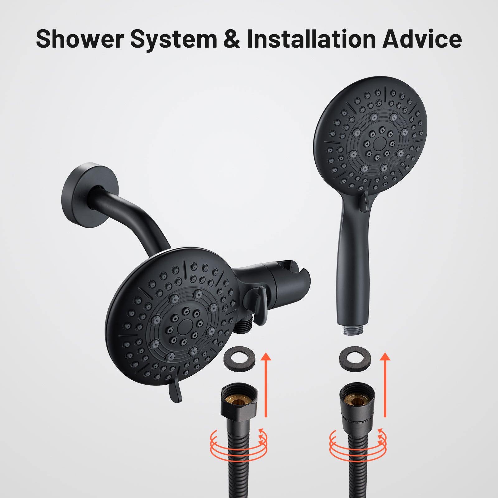 4.7 " Single Handle 5-Spray Shower Faucet Kit Handheld Combo with Valve 1.8 GPM Adjustable Dual Shower Heads in Black