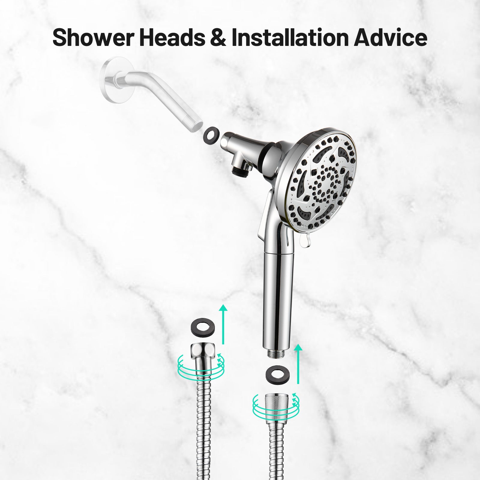 7-Spray Pattern 4.92 in. Wall Mount Handheld System Heads 1.8 GPM with Filter，Removable Shower hose in Chrome