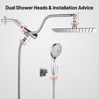 Rainfall Shower Head Combo 12-Spray 12 in. Wall Mount Dual Shower Heads and Handheld Shower Head with 1.8 GPM in Chrome