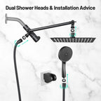 Rainfall Shower Head Combo 5-Spray 8 in. Wall Mount Dual Shower Heads and Handheld Shower Head with 1.8 GPM in Black