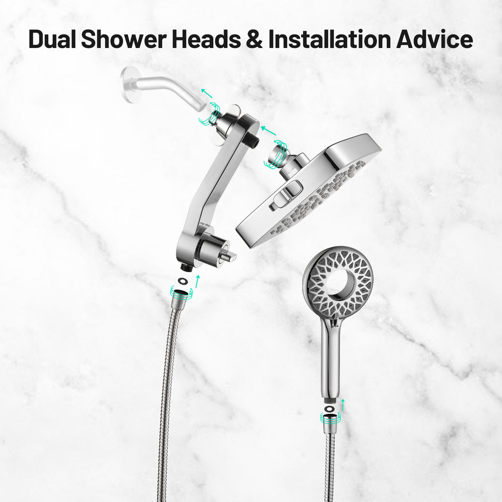 Magnetic 2-in-1 5-Spray  Adjustable Dual Shower Heads Wall Mount Fixed and Handheld Shower Head 2.5 GPM in Chrome