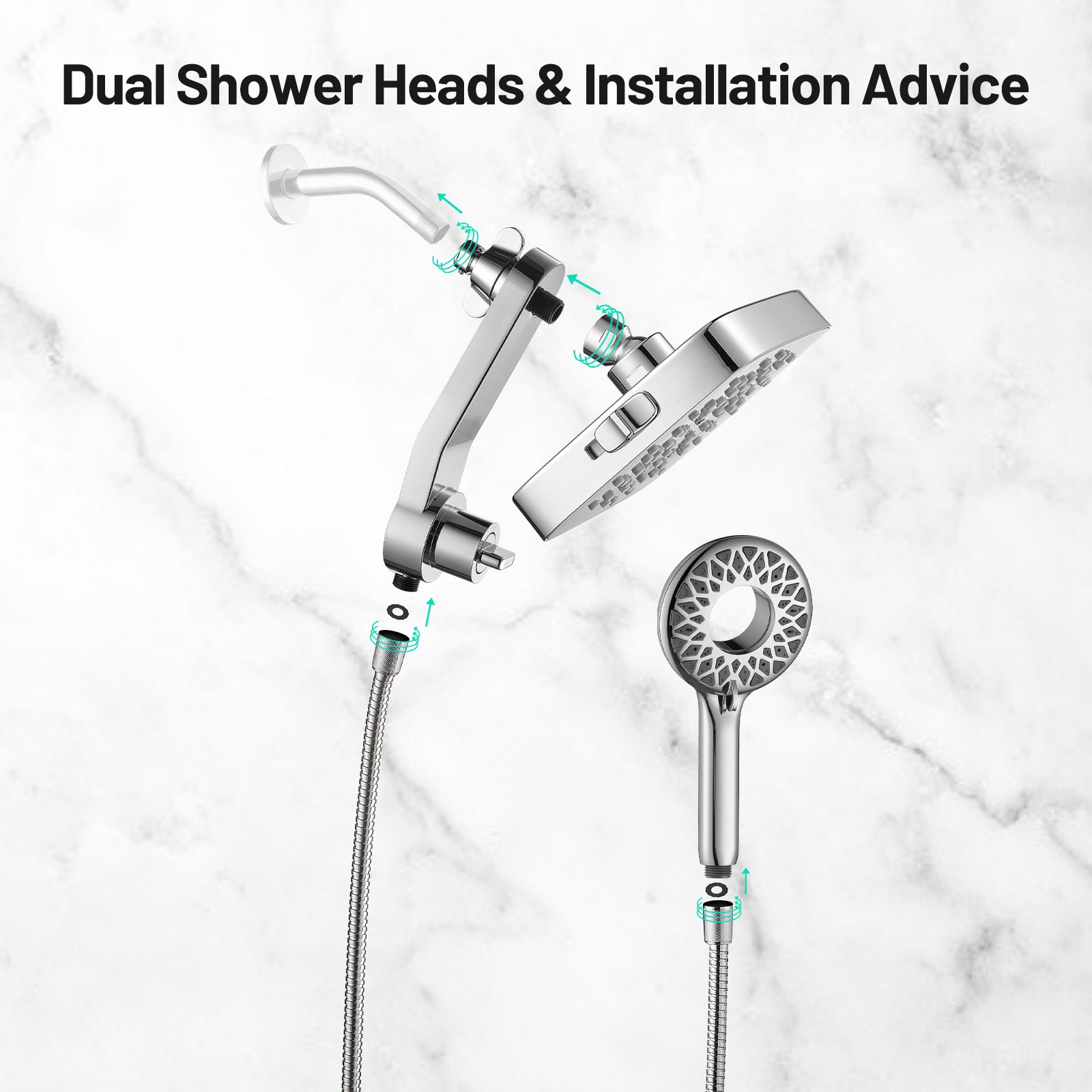 Magnetic 2-in-1 5-Spray  Adjustable Dual Shower Heads Wall Mount Fixed and Handheld Shower Head 2.5 GPM in Chrome