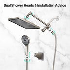 Rainfall Shower Head Combo 6-Spray 12 in. Wall Mount Dual Shower Heads and Handheld Head with 1.8 GPM in Brushed Nickel