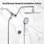 Rainfull 2-in-1 9-Spray Patterns Adjustable Wall Mount Shower Head with Filter 2.5 GPM and Handheld Shower Head in Chrome