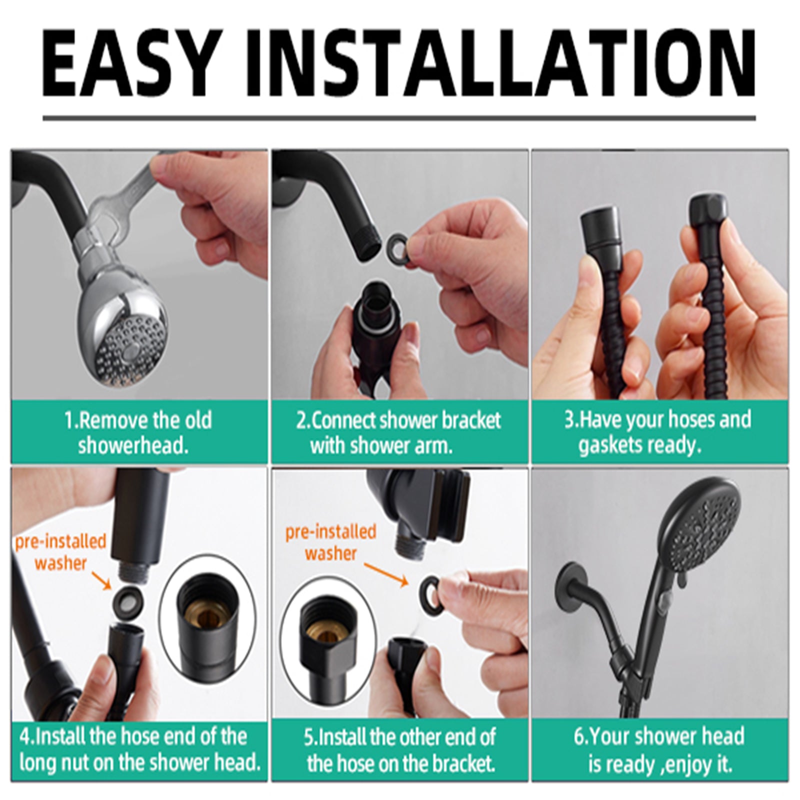 High Pressure 5.12 in. 9-Spray Patterns Wall Mount Handheld Shower Head with Bult-in Power Wash 1.8 GPM in Matte Black