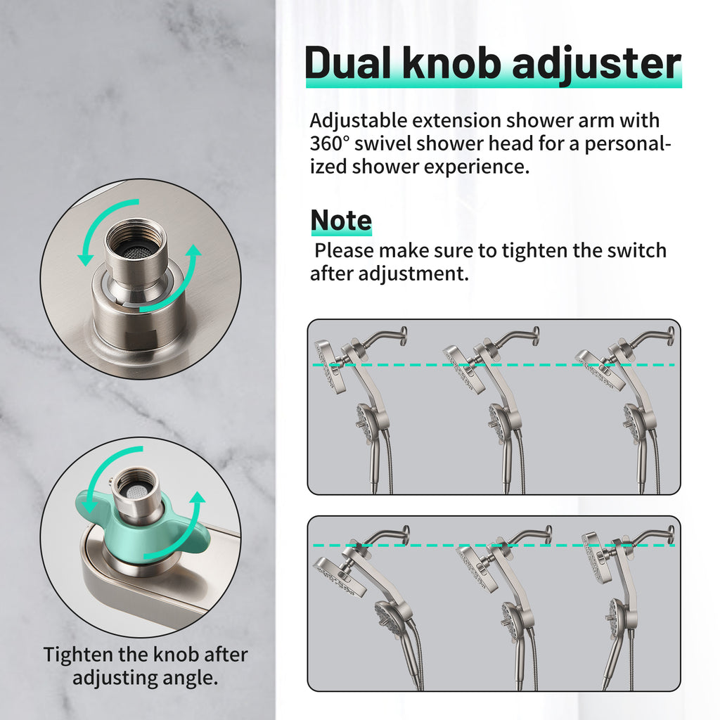 Magnetic 2-in-1 5-Spray Adjustable  Dual Shower Heads Wall Mount Fixed and Handheld Shower Head 2.5 GPM in Nickel