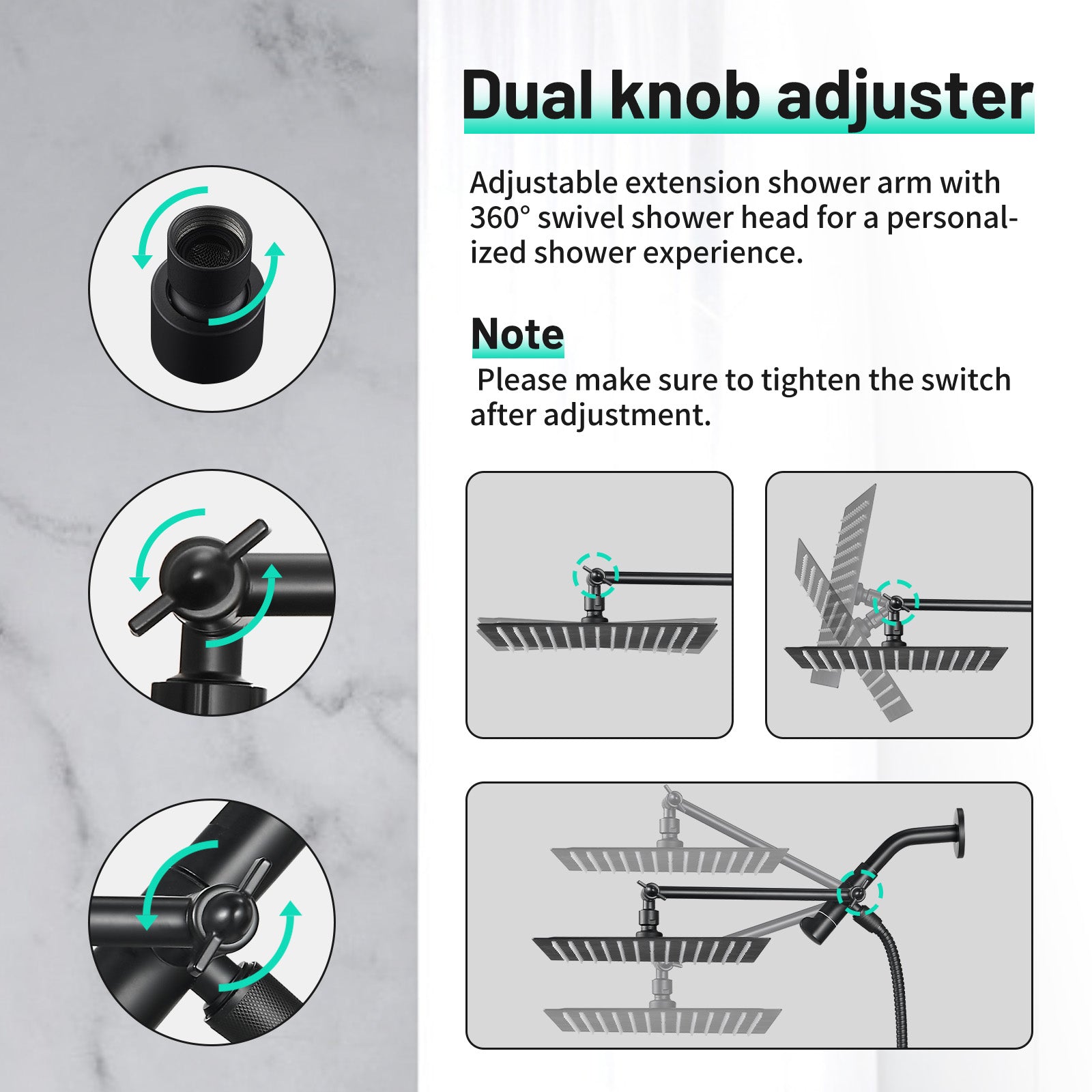 Rainfall Shower Head Combo 5-Spray 8 in. Wall Mount Dual Shower Heads and Handheld Shower Head with 1.8 GPM in Black