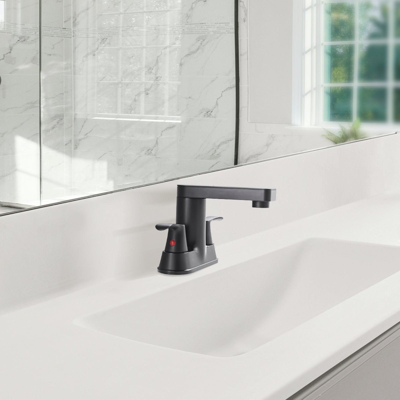 Rotatable 4 in. Centerset Double Handle Bathroom Faucet with Drain Kit Included in Matte Black