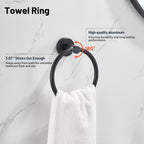 Modern 3-Piece Aluminum Bath Hardware Set with Retractable Towel Bar Towel Ring Toilet Paper Holder in Black