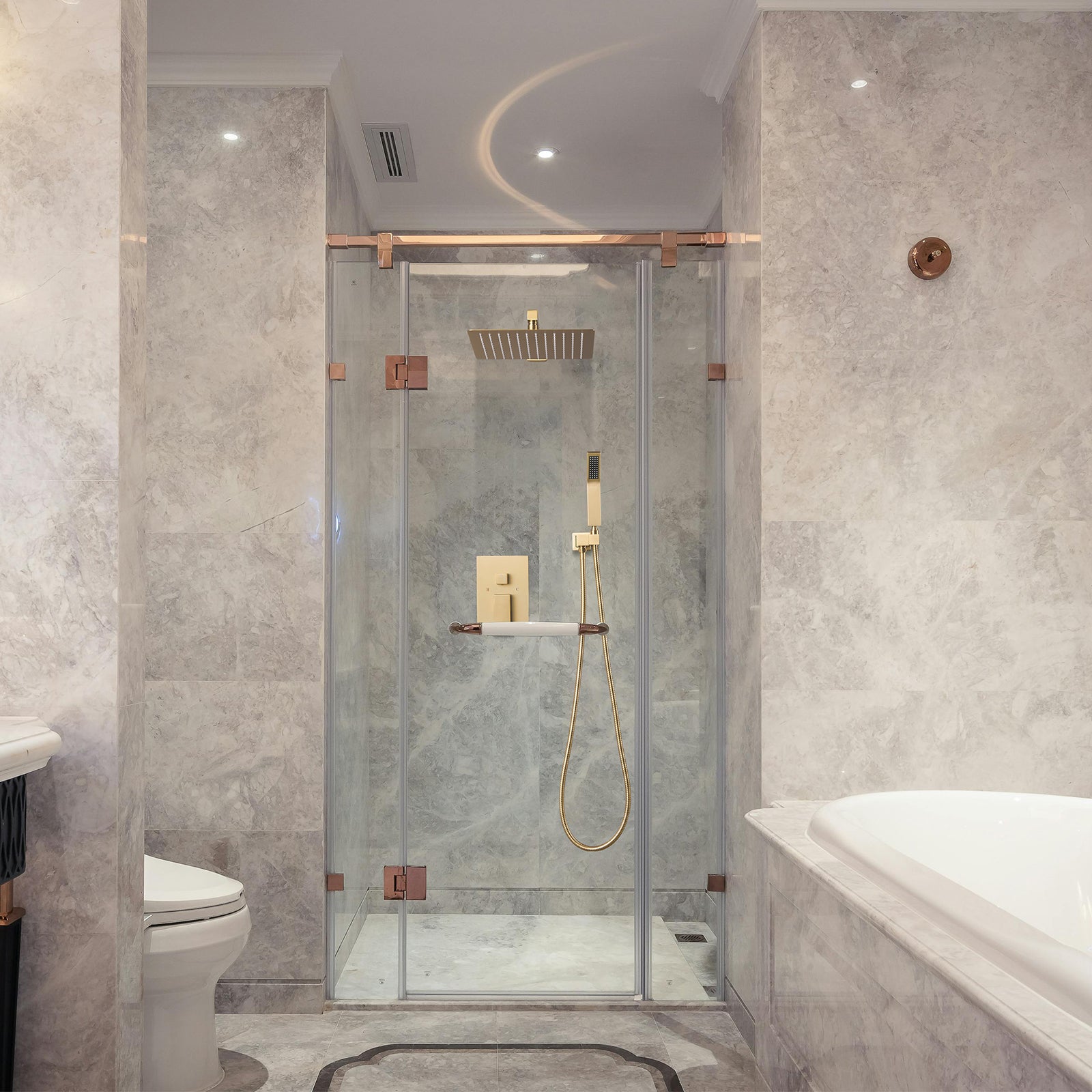 12 " Rain Single Handle 1-Spray Shower Faucet Kit Handheld Combo with Valve 1.8 GPM Adjustable Dual Shower Heads in Gold