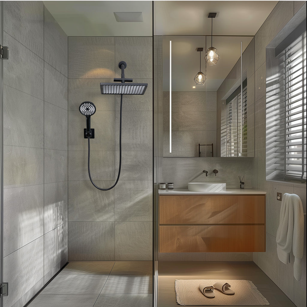 Rainfall Shower Head Combo 6-Spray 12 in. Wall Mount Dual Shower Heads and Handheld Shower Head with 1.8 GPM in Black