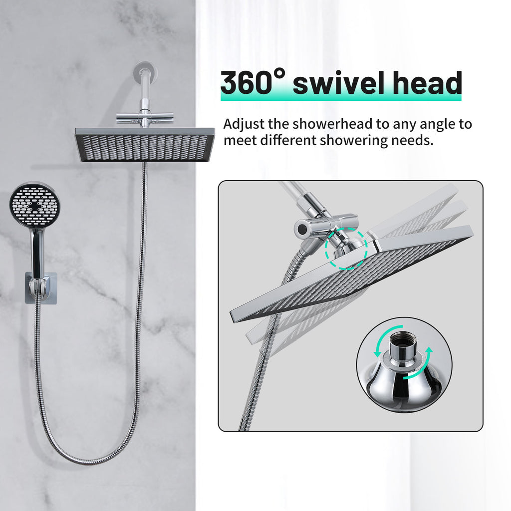Rainfall Shower Head Combo 6-Spray 12 in. Wall Mount Dual Shower Heads and Handheld Shower Head with 1.8 GPM in Chrome